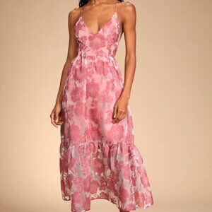 Feeling Like Forever Rose Jacquard Organza Lace-Up Midi Dress